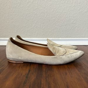 M. GEMI “The Gia” Pointed Toe Suede Flat in Taupe with Gold Accent